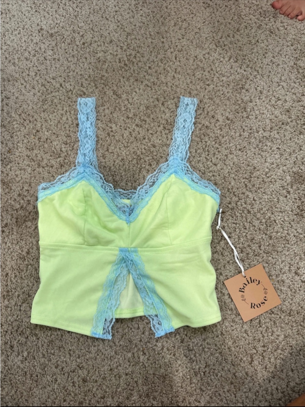 Bailey Rose Lime Green Lace-Trim Camisole